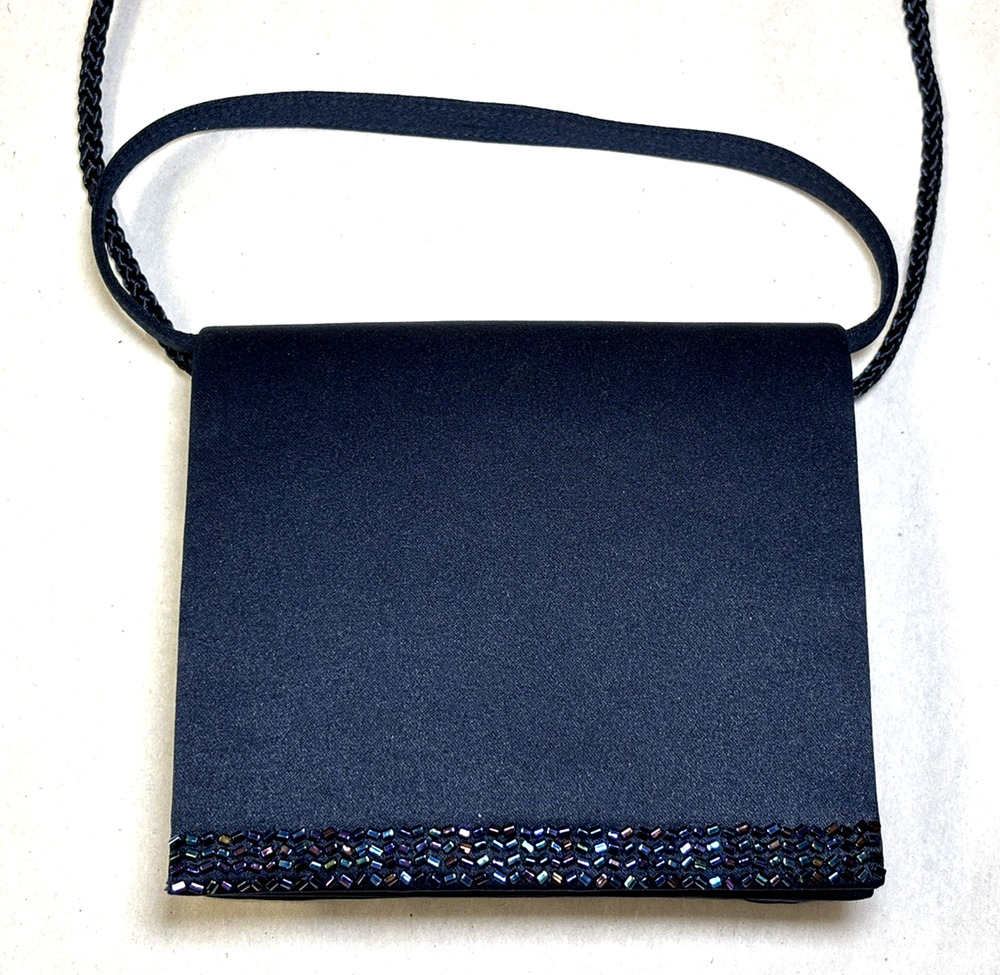 Fellini Carlo Fellini Navy Blue Fabric Mini Shoulder Bag Beaded Trim